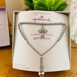 Connections from Hallmark Stainless Steel Adjustable Bracelet with Cross Charm